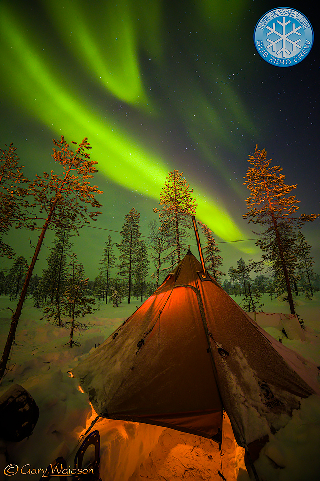 Aurora over Laavu - Ice Raven - Sub Zero Adventure - Copyright Gary Waidson, All rights reserved.