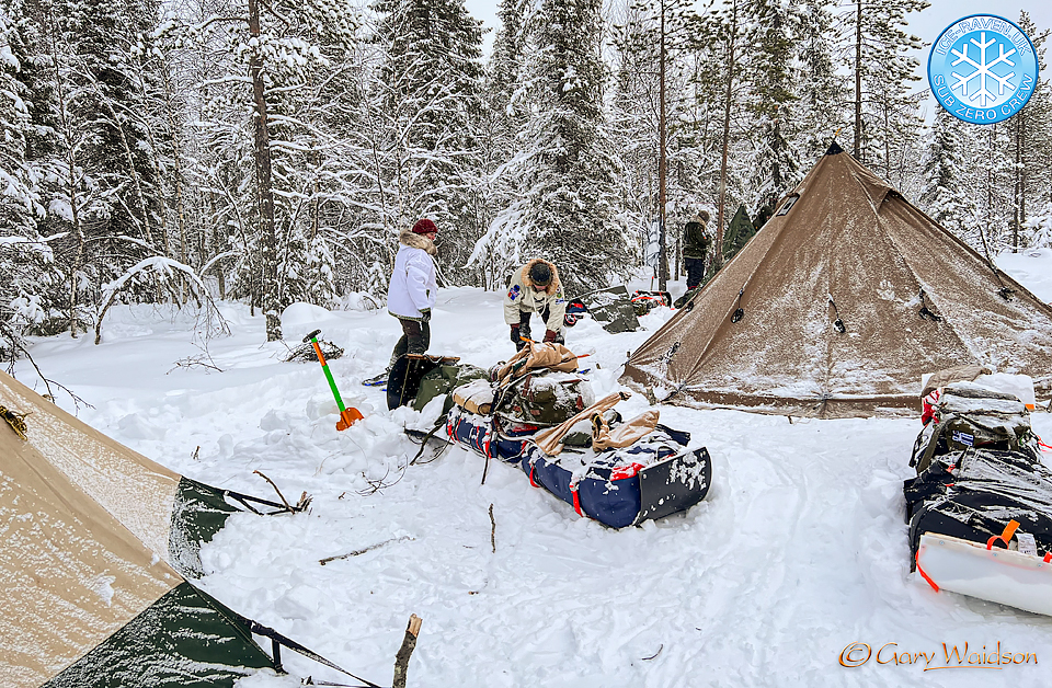 Tents up, unpacking the sleds - Ice Raven - Sub Zero Adventure - Copyright Gary Waidson, All rights reserved.