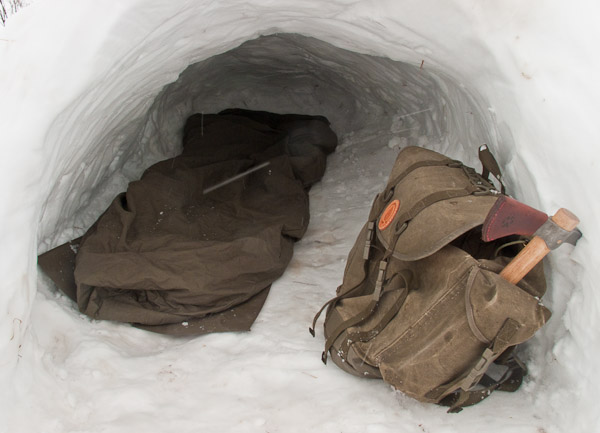 Basic sleeping arrangements in a quinzhee - Ice Raven - Sub Zero Adventure - Copyright Gary Waidson, All rights reserved.